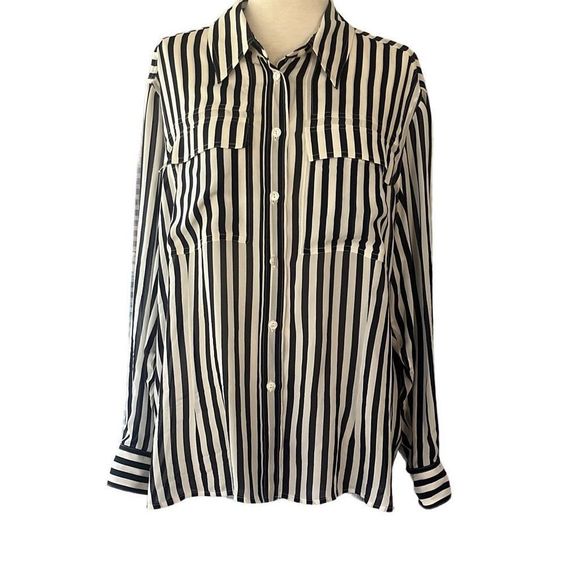 Jones New York Tops - Jones New York 100% Silk Blouse Sheer Stripe Long Sleeve Women’s 24W